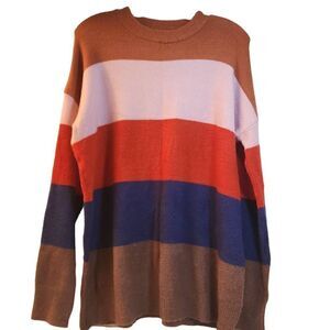 Reborn J Women's Multicolor Color Block Crew Neck Pullover Sweater Size Medium‎